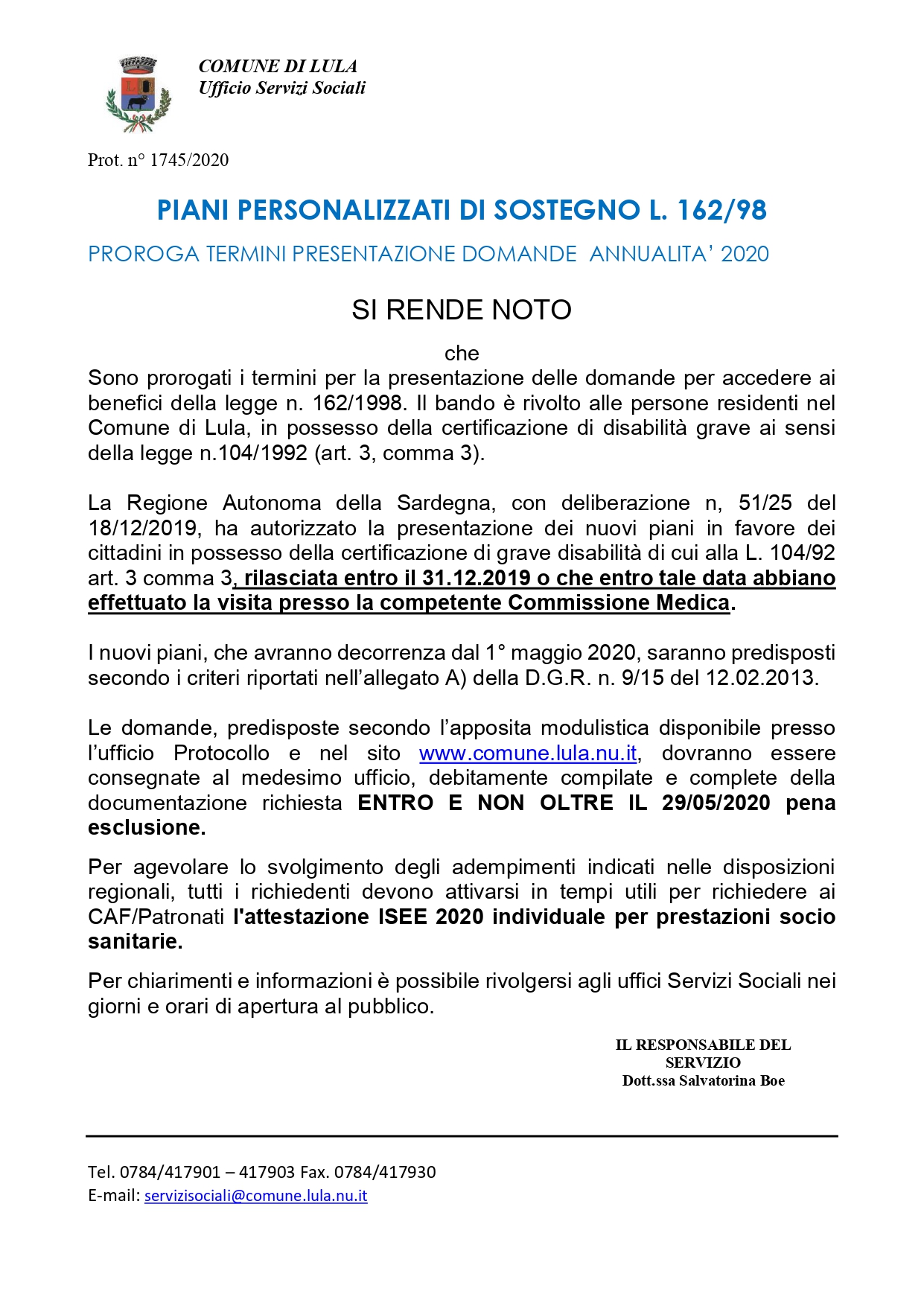 L. 162/98 proroga apertura termini