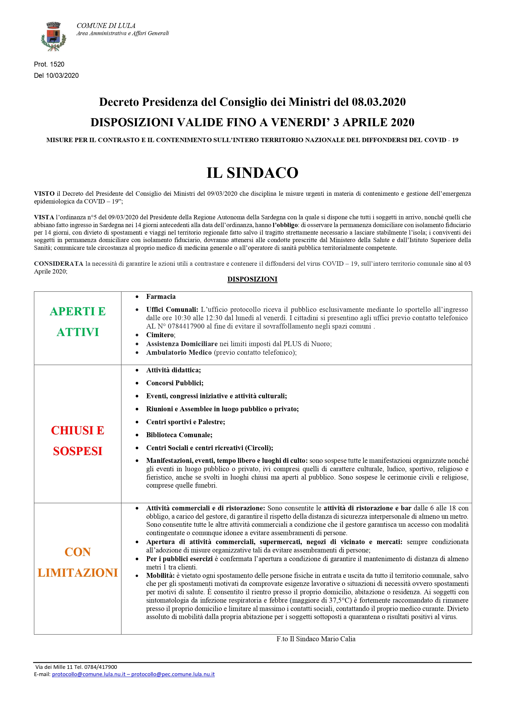 COVID-19:DISPOSIZIONI VALIDE SINO AL 03/04/2020