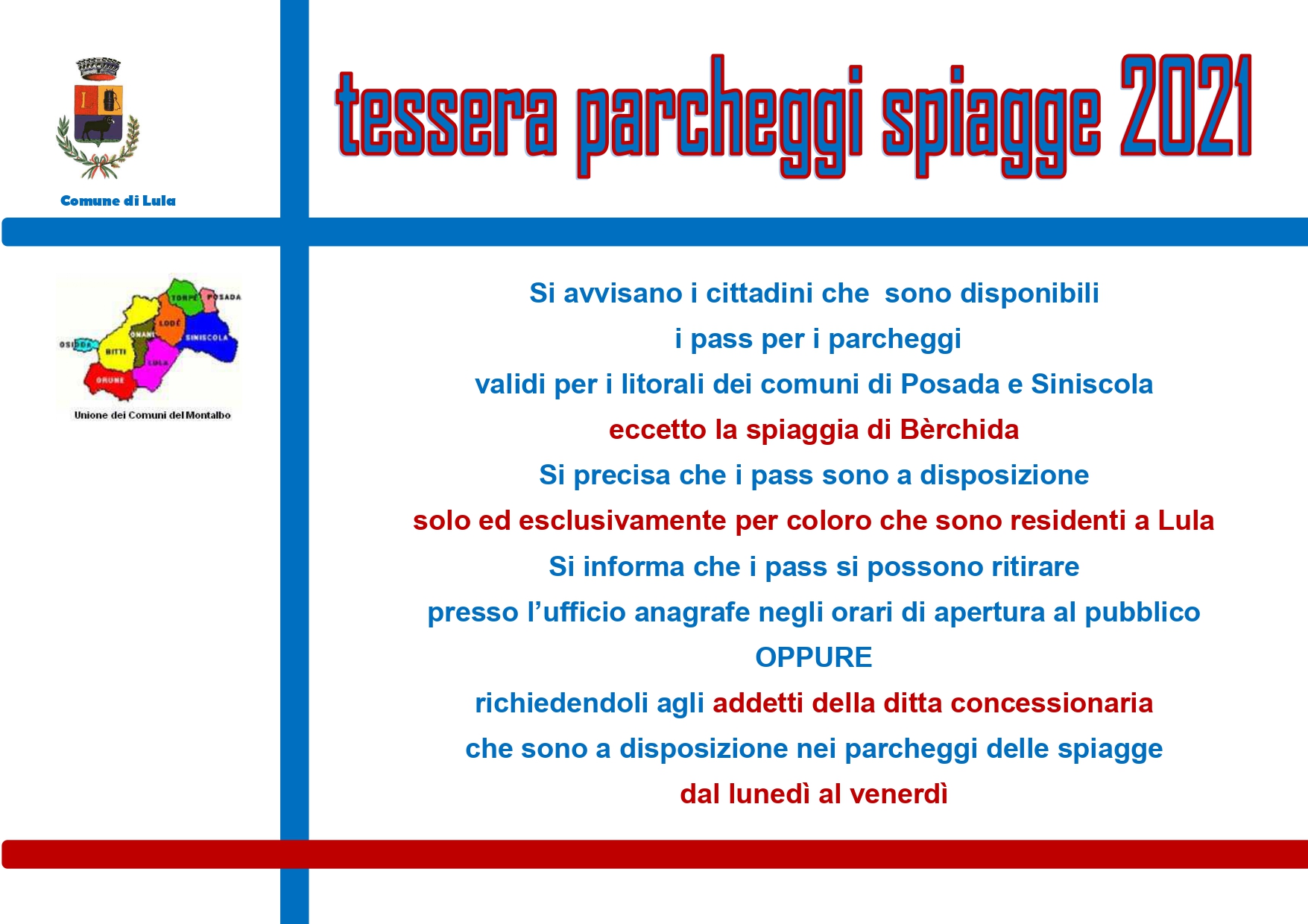TESSERE PARCHEGGI SPIAGGE 2021
